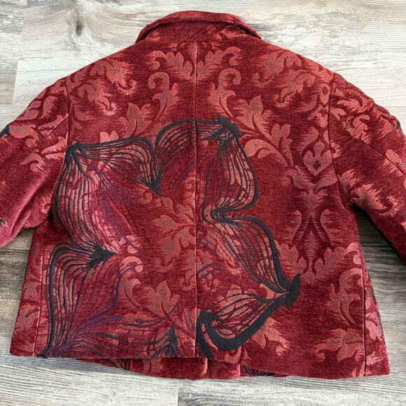 Olivine Gabbro Red Velvet Jacket Women’s Size 6 Cropped Floral Statement Coat - Picture 6 of 8